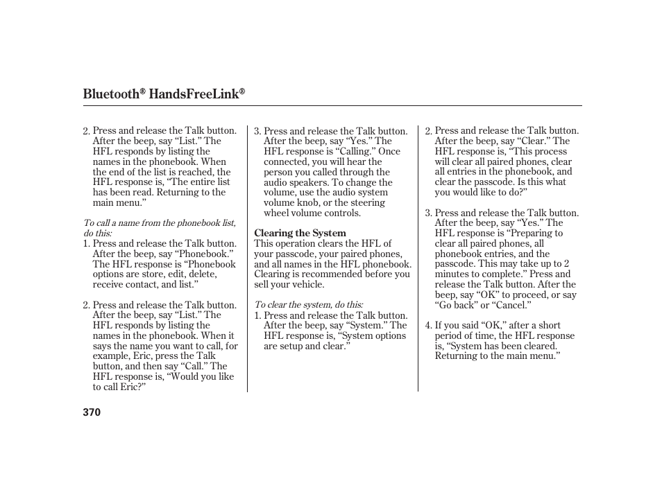 Bluetooth handsfreelink | Acura 2009 RL User Manual | Page 376 / 554