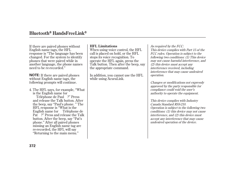 Bluetooth handsfreelink | Acura 2009 RL User Manual | Page 378 / 554