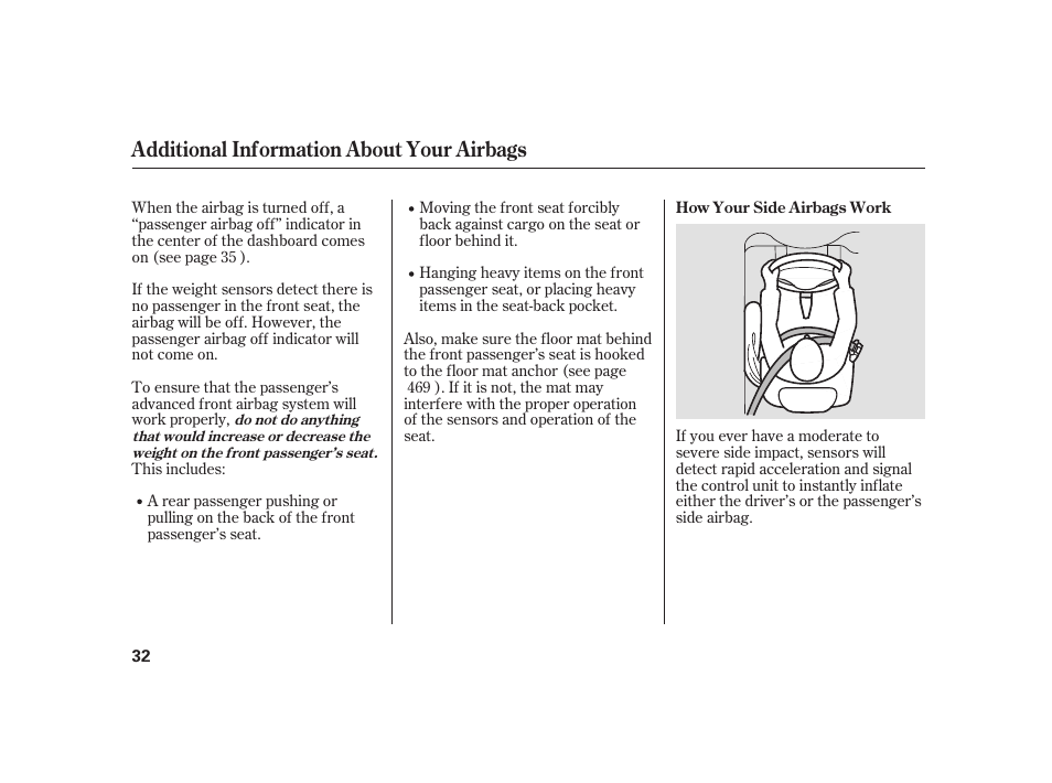 Additional information about your airbags | Acura 2009 RL User Manual | Page 38 / 554