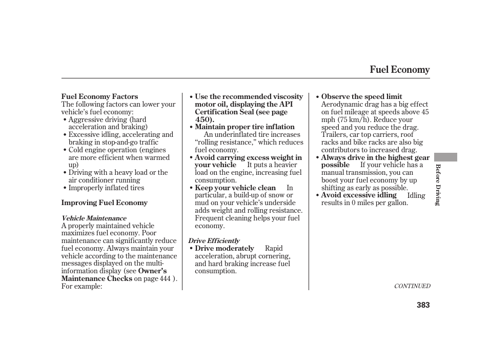 Fuel economy | Acura 2009 RL User Manual | Page 389 / 554