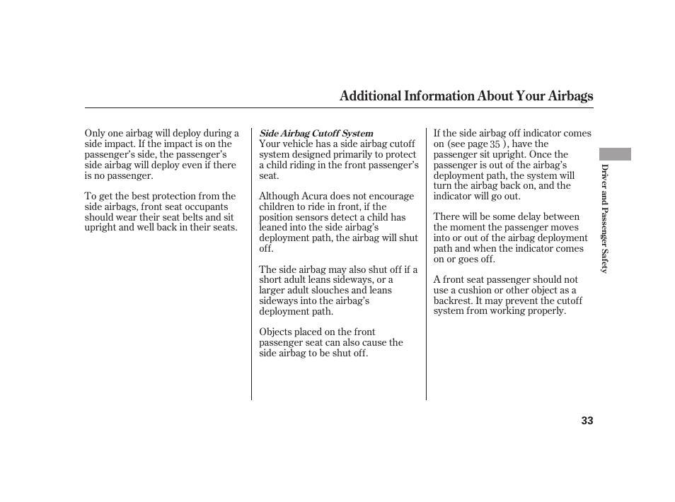 Additional information about your airbags | Acura 2009 RL User Manual | Page 39 / 554