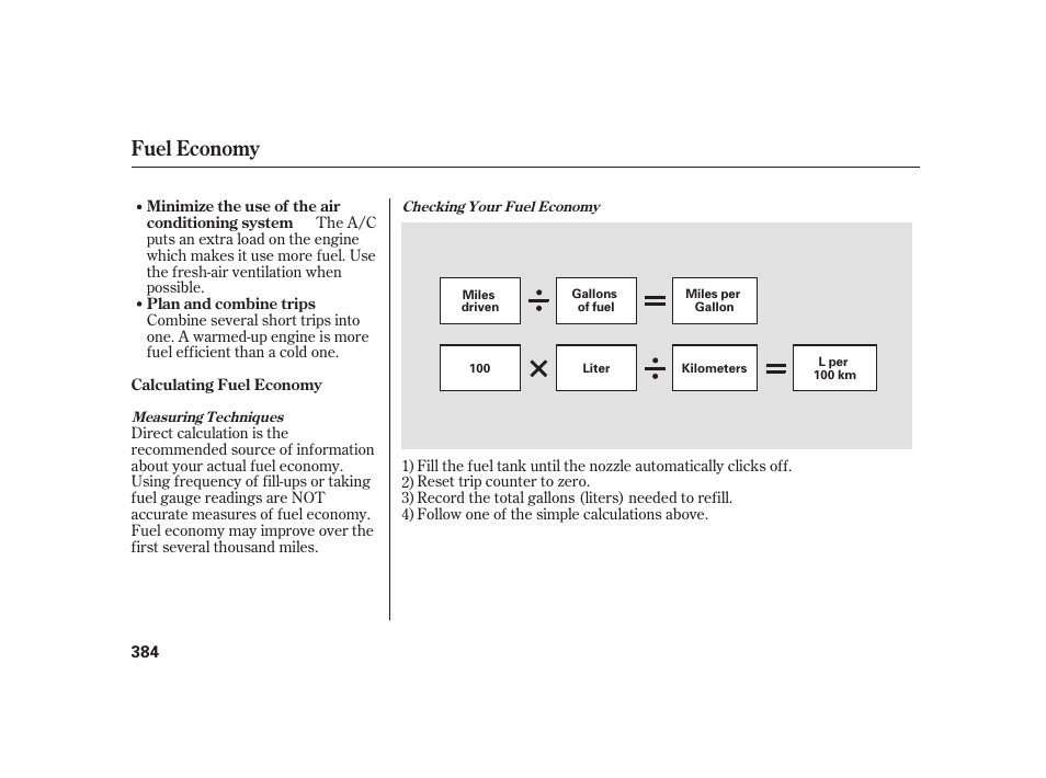 Fuel economy | Acura 2009 RL User Manual | Page 390 / 554