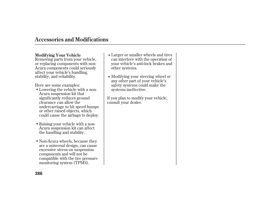 Accessories and modifications | Acura 2009 RL User Manual | Page 392 / 554
