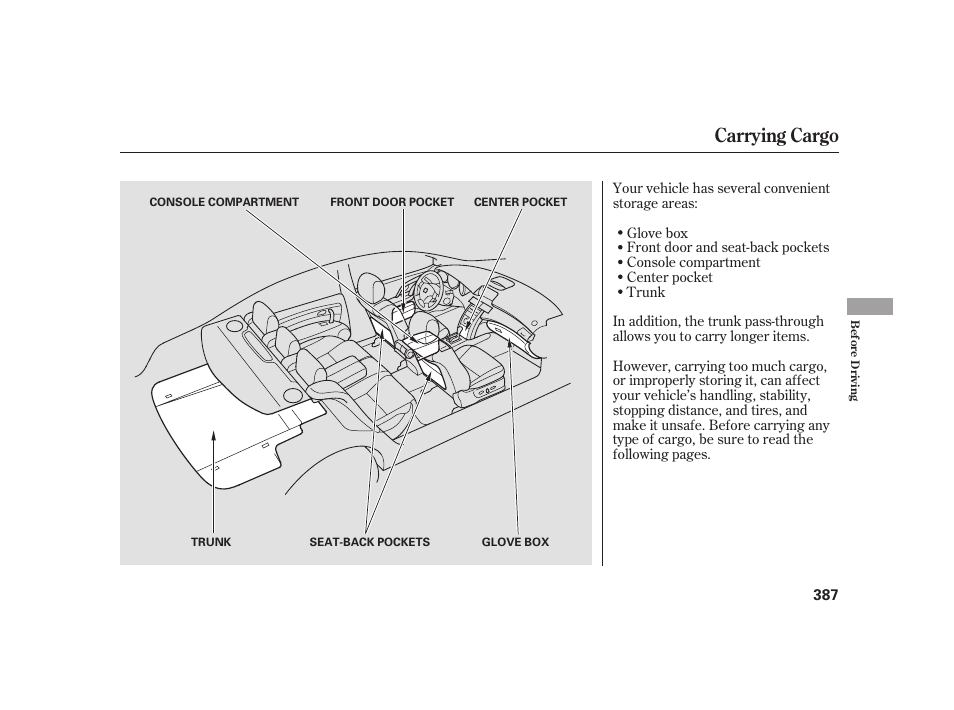 Carrying cargo | Acura 2009 RL User Manual | Page 393 / 554