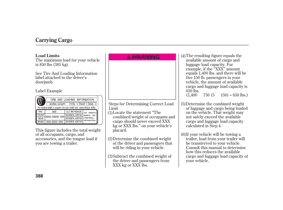 Carrying cargo | Acura 2009 RL User Manual | Page 394 / 554