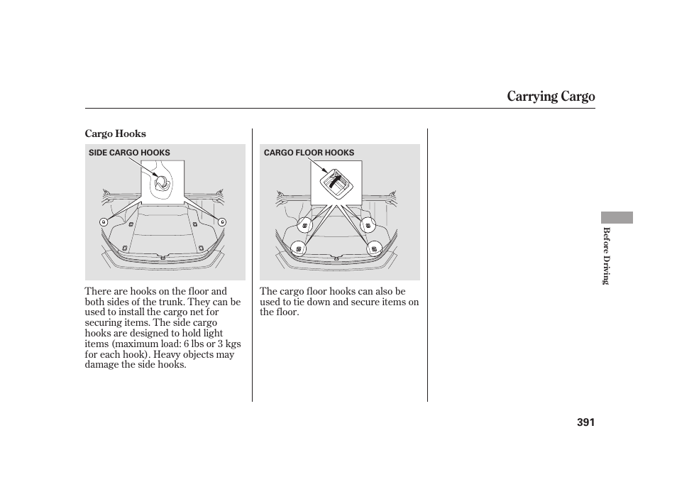 Carrying cargo | Acura 2009 RL User Manual | Page 397 / 554