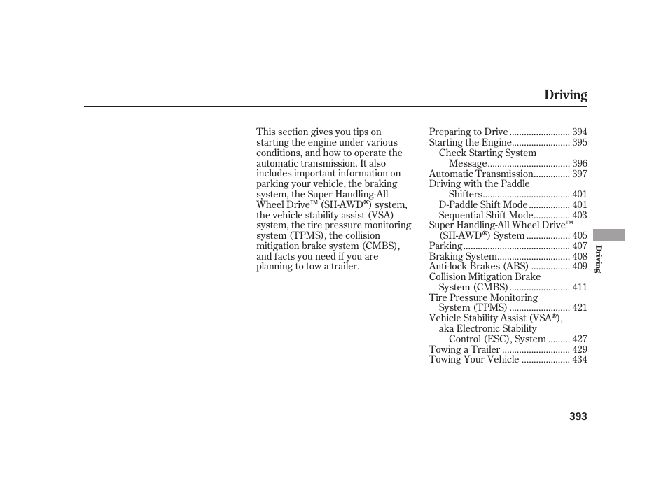 Driving | Acura 2009 RL User Manual | Page 399 / 554