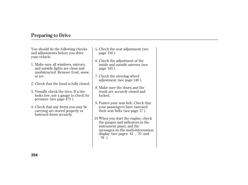 Preparing to drive | Acura 2009 RL User Manual | Page 400 / 554