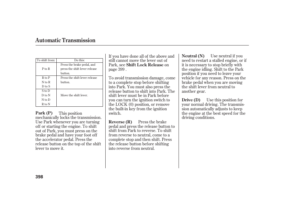 Automatic transmission | Acura 2009 RL User Manual | Page 404 / 554