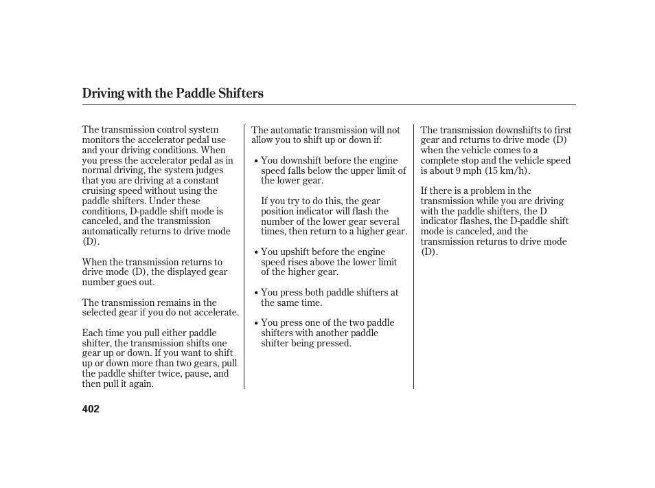 Driving with the paddle shifters | Acura 2009 RL User Manual | Page 408 / 554