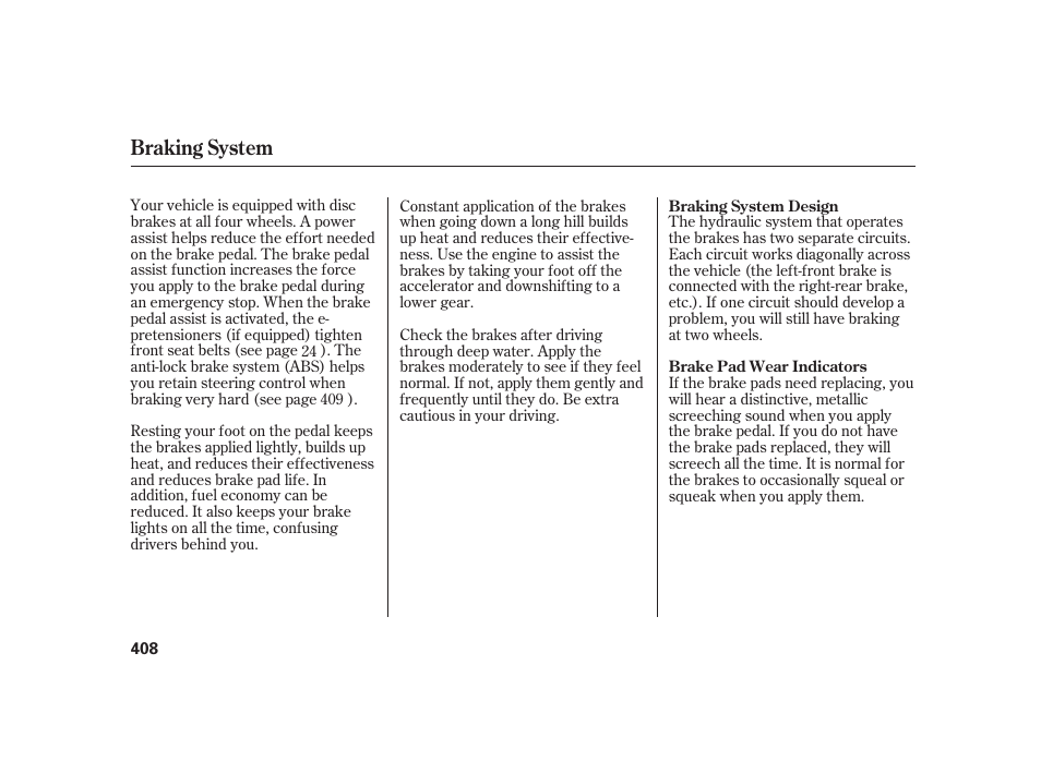 Braking system | Acura 2009 RL User Manual | Page 414 / 554