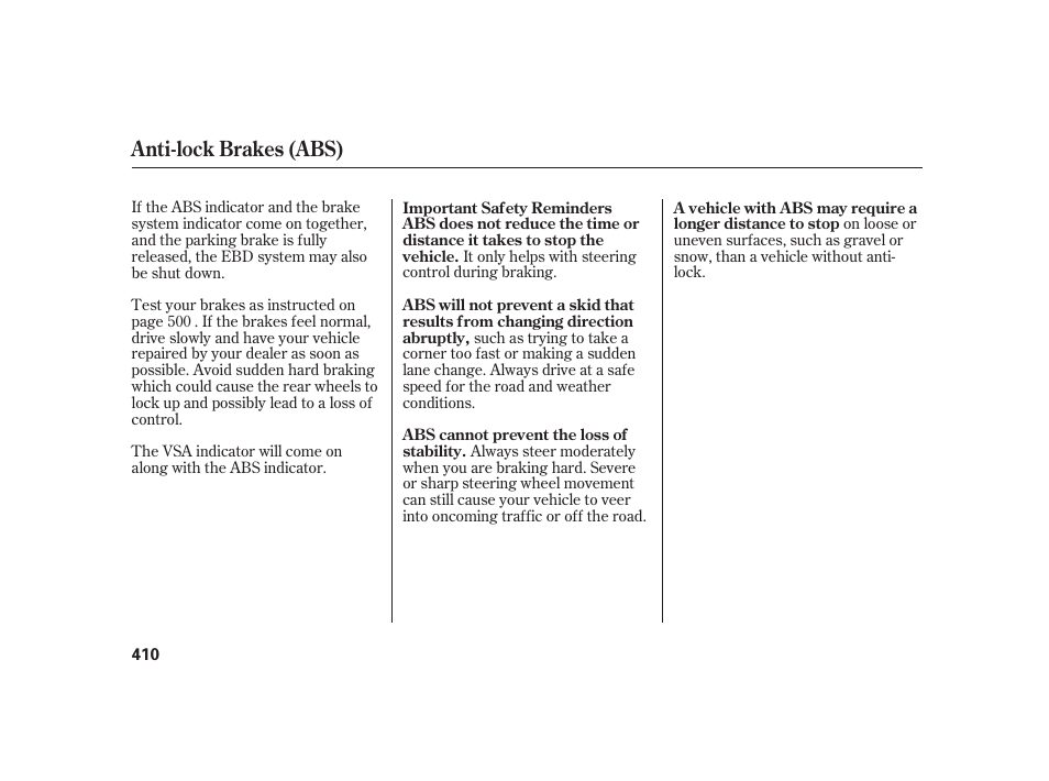 Anti-lock brakes (abs) | Acura 2009 RL User Manual | Page 416 / 554