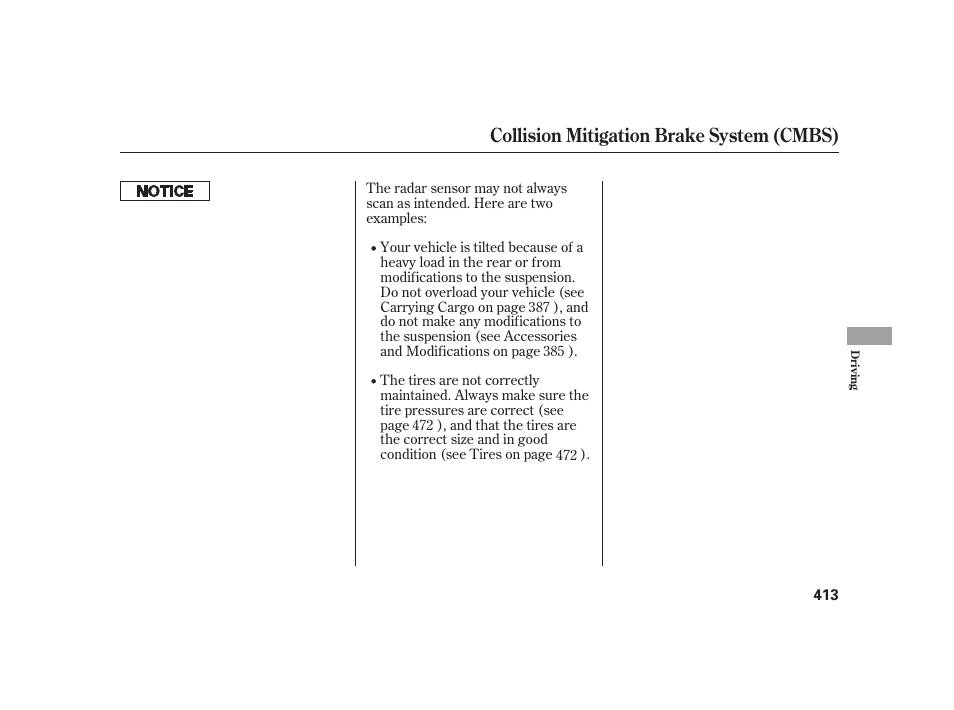 Collision mitigation brake system (cmbs) | Acura 2009 RL User Manual | Page 419 / 554