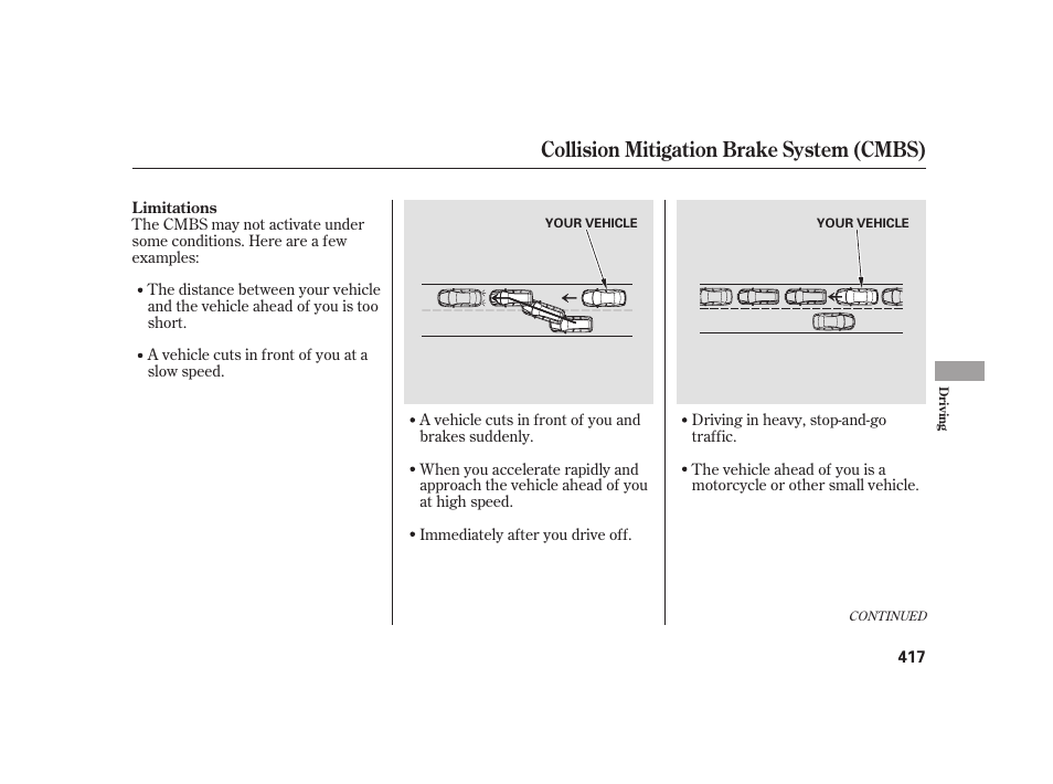 Collision mitigation brake system (cmbs) | Acura 2009 RL User Manual | Page 423 / 554