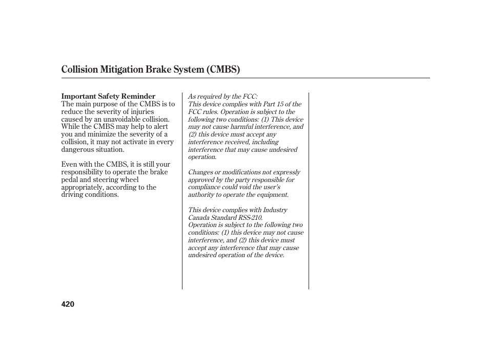 Collision mitigation brake system (cmbs) | Acura 2009 RL User Manual | Page 426 / 554