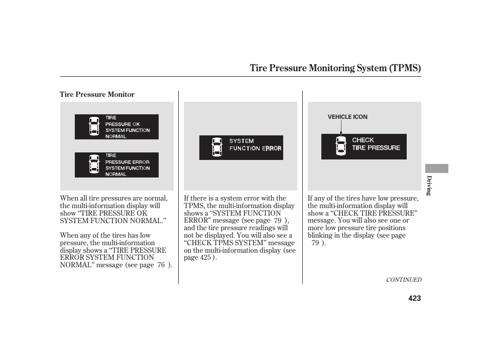Tire pressure monitoring system (tpms) | Acura 2009 RL User Manual | Page 429 / 554