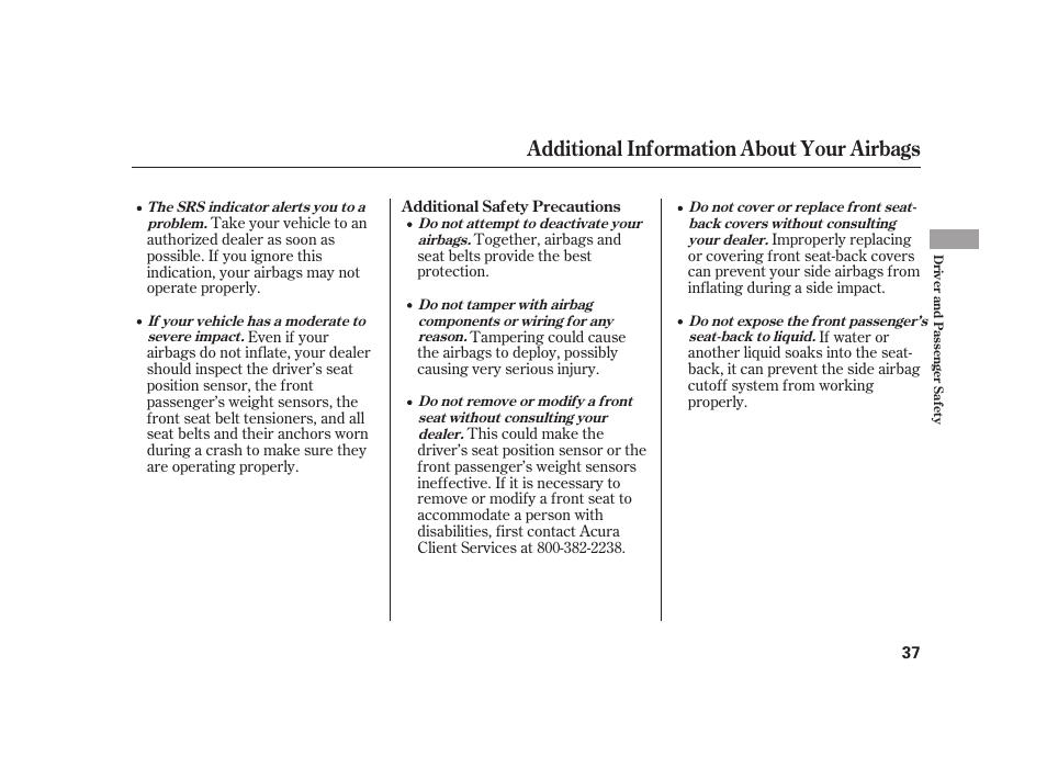 Additional information about your airbags | Acura 2009 RL User Manual | Page 43 / 554