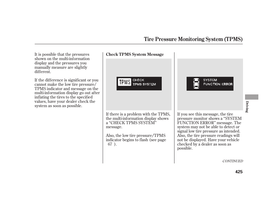 Tire pressure monitoring system (tpms) | Acura 2009 RL User Manual | Page 431 / 554