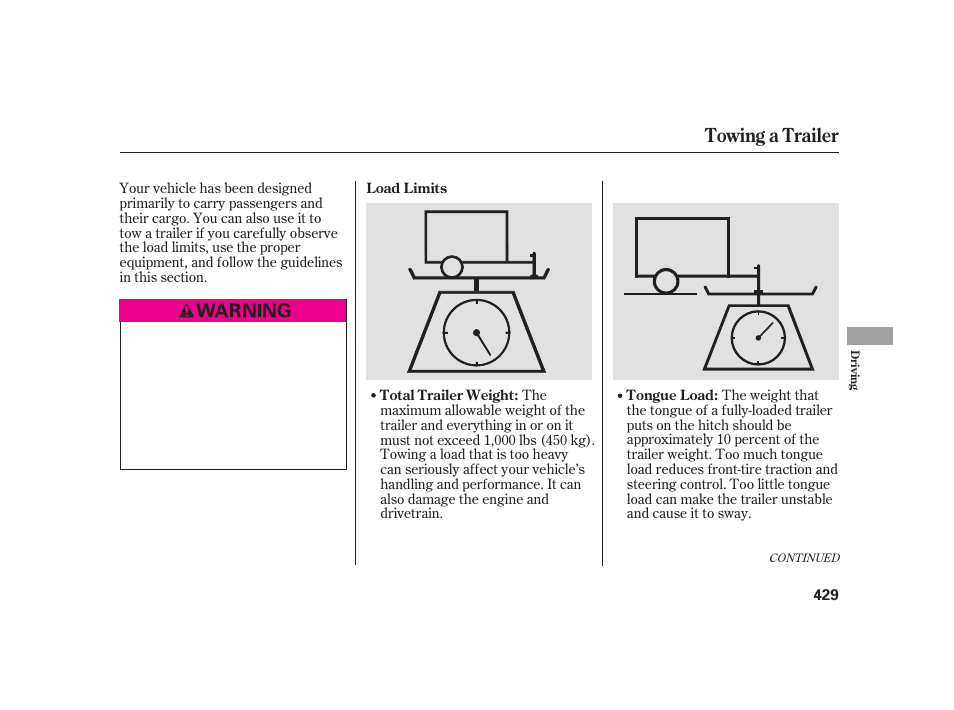 Towing a trailer | Acura 2009 RL User Manual | Page 435 / 554