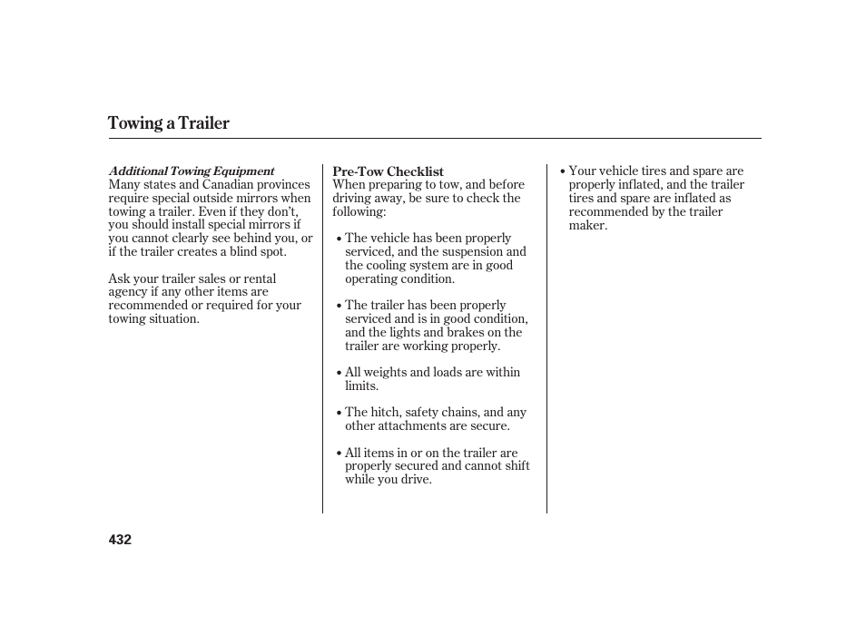 Towing a trailer | Acura 2009 RL User Manual | Page 438 / 554