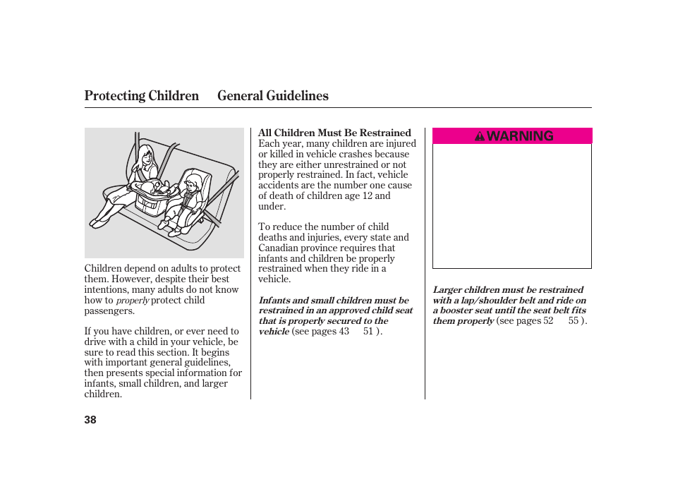 Protecting children general guidelines | Acura 2009 RL User Manual | Page 44 / 554