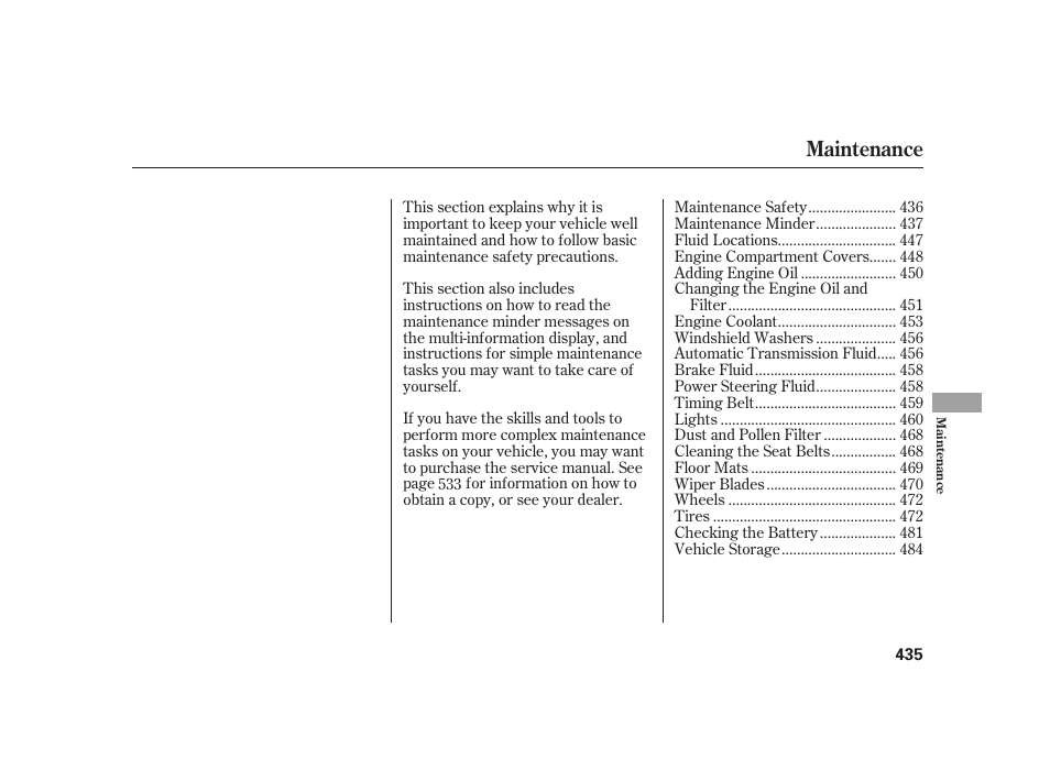 Maintenance | Acura 2009 RL User Manual | Page 441 / 554