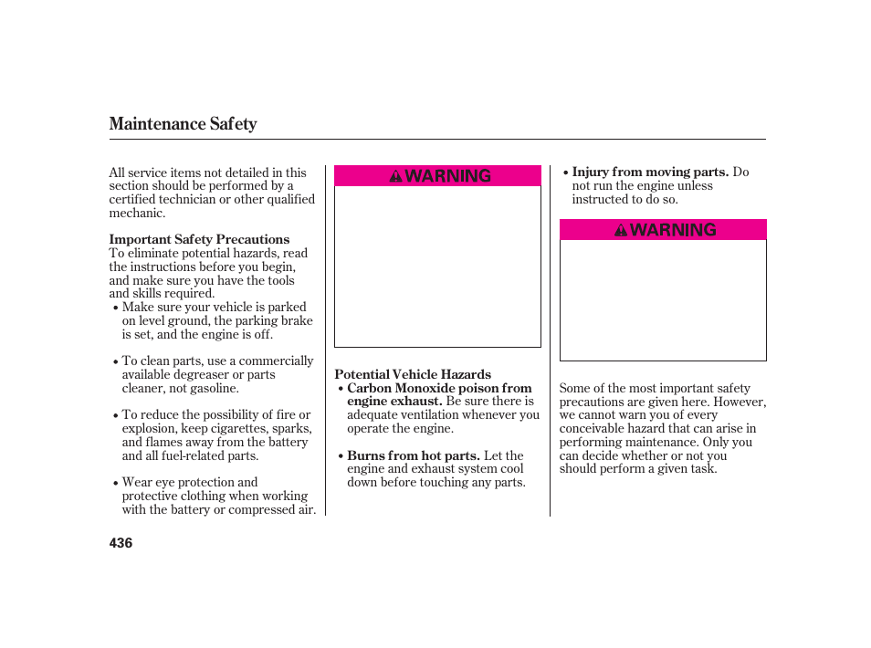 Maintenance safety | Acura 2009 RL User Manual | Page 442 / 554