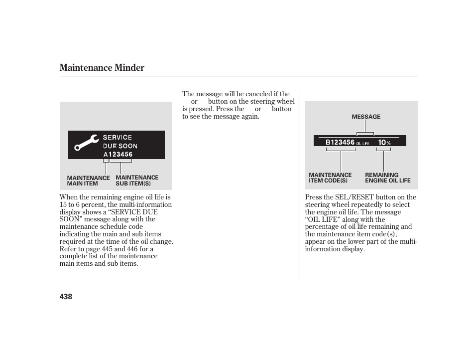 Maintenance minder | Acura 2009 RL User Manual | Page 444 / 554