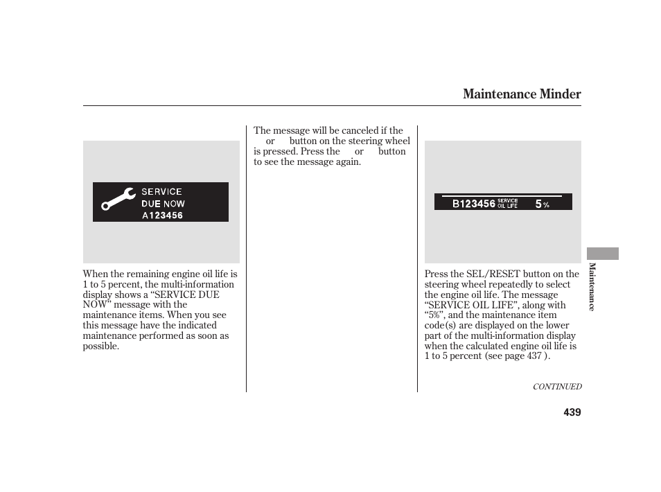 Maintenance minder | Acura 2009 RL User Manual | Page 445 / 554