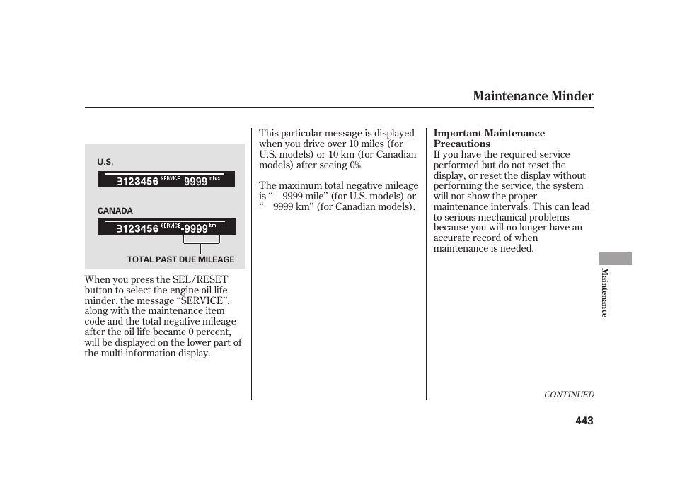 Maintenance minder | Acura 2009 RL User Manual | Page 449 / 554