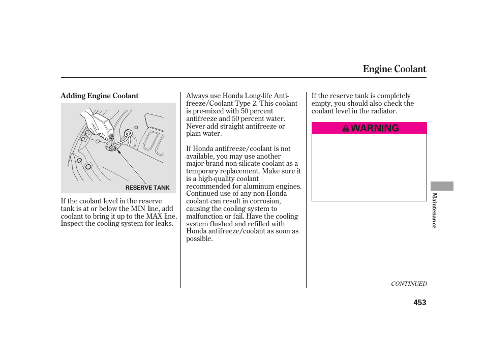 Engine coolant | Acura 2009 RL User Manual | Page 459 / 554