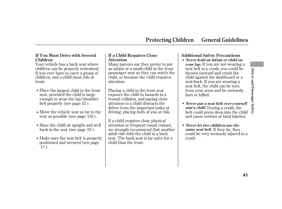 Protecting children general guidelines | Acura 2009 RL User Manual | Page 47 / 554