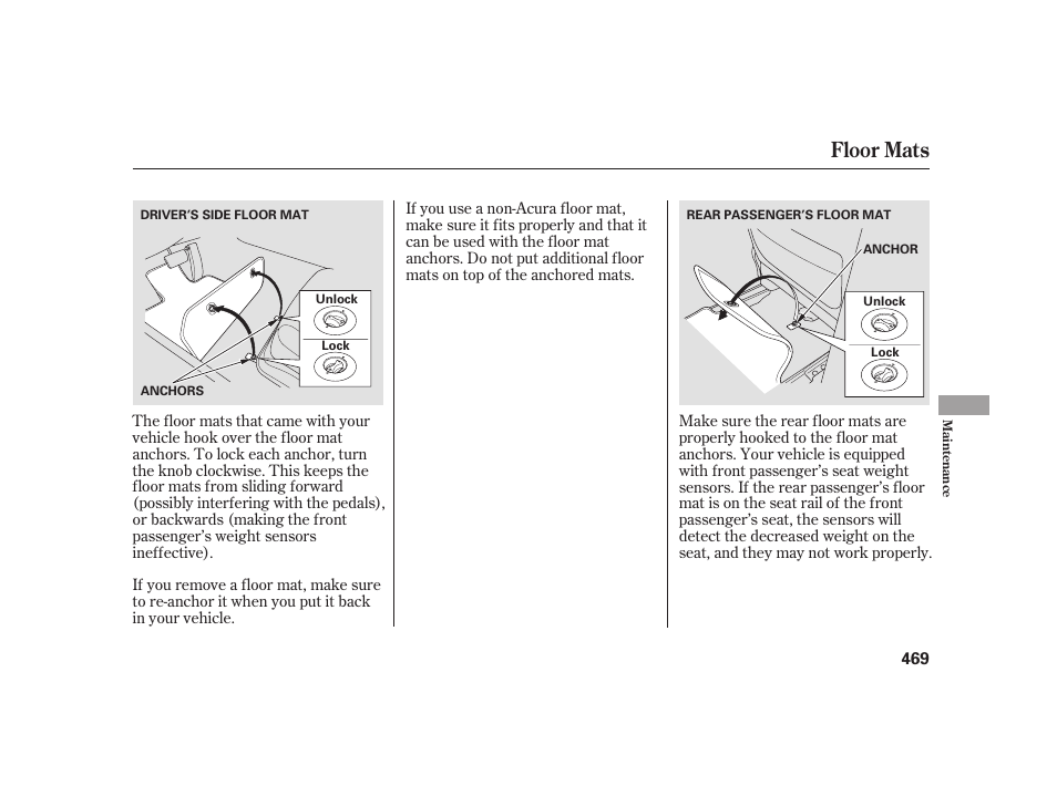Floor mats | Acura 2009 RL User Manual | Page 475 / 554