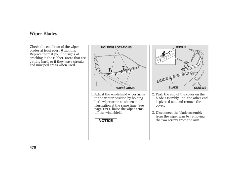 Wiper blades | Acura 2009 RL User Manual | Page 476 / 554