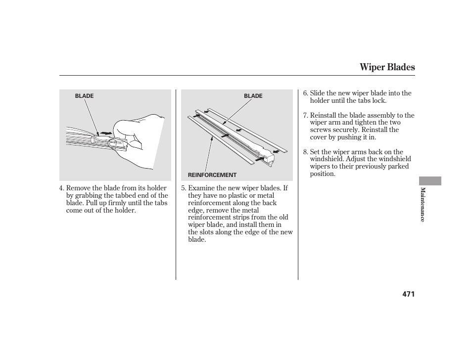 Wiper blades | Acura 2009 RL User Manual | Page 477 / 554