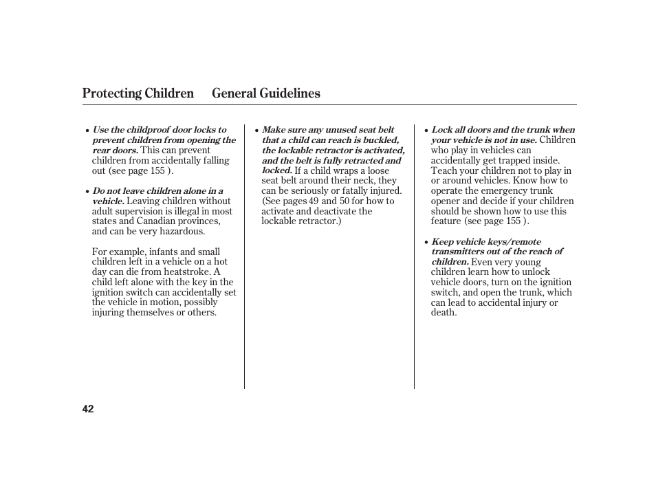 Protecting children general guidelines | Acura 2009 RL User Manual | Page 48 / 554