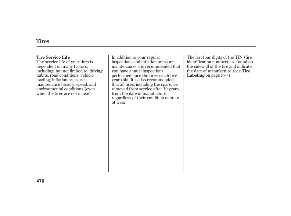 Tires | Acura 2009 RL User Manual | Page 482 / 554