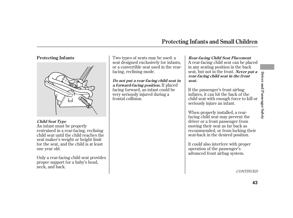 Protecting infants and small children | Acura 2009 RL User Manual | Page 49 / 554