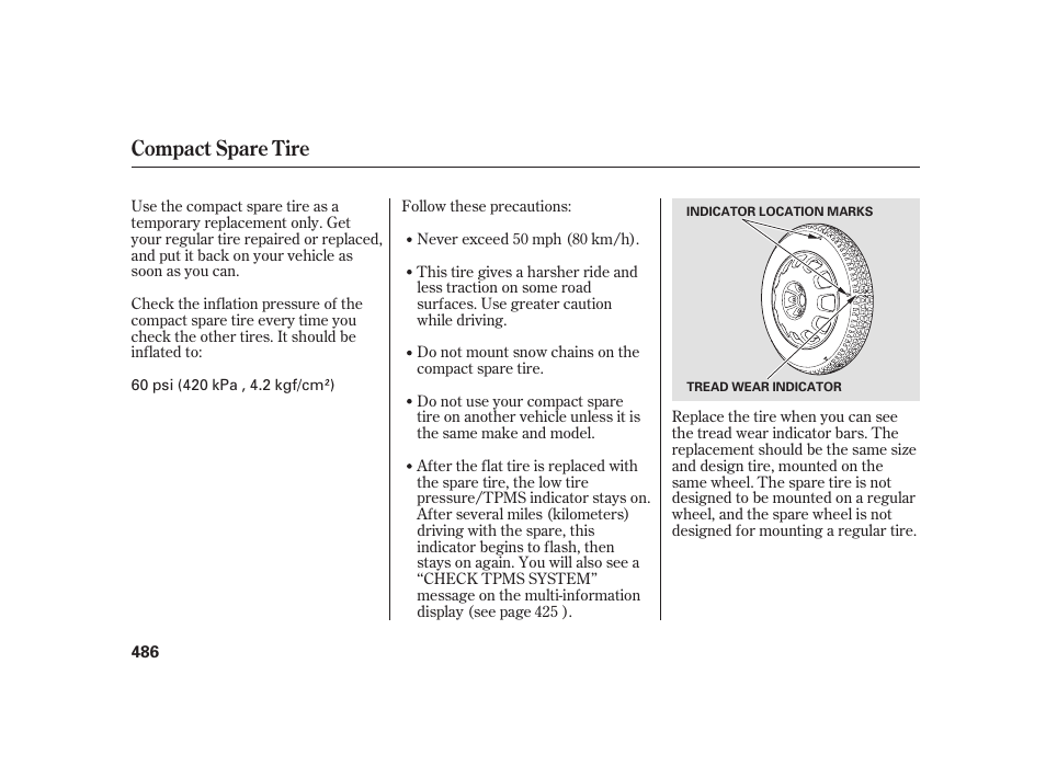 Compact spare tire | Acura 2009 RL User Manual | Page 492 / 554