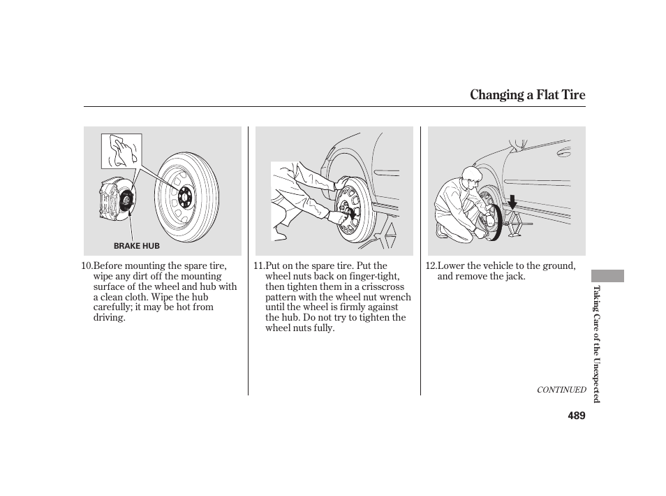 Changing a flat tire | Acura 2009 RL User Manual | Page 495 / 554