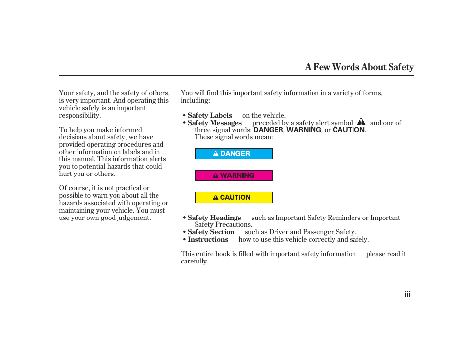 A few words about safety | Acura 2009 RL User Manual | Page 5 / 554