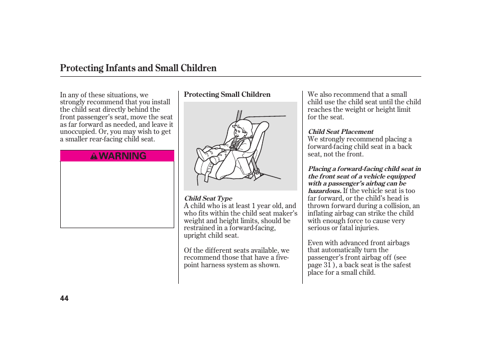 Protecting infants and small children | Acura 2009 RL User Manual | Page 50 / 554