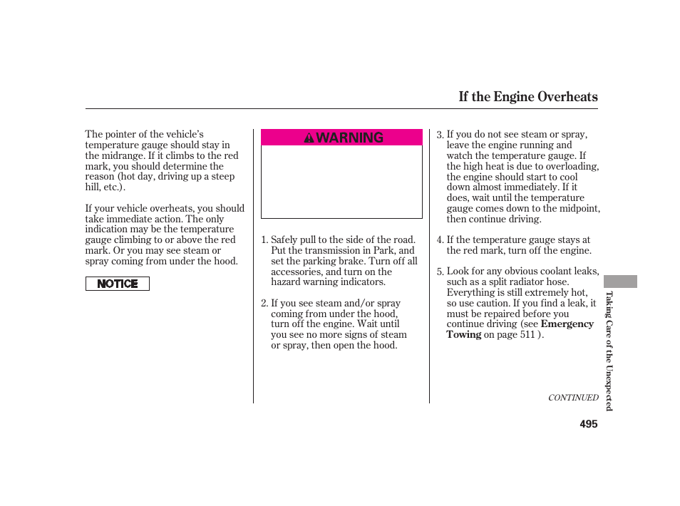 If the engine overheats | Acura 2009 RL User Manual | Page 501 / 554