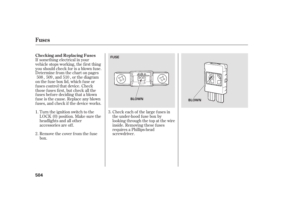 Fuses | Acura 2009 RL User Manual | Page 510 / 554