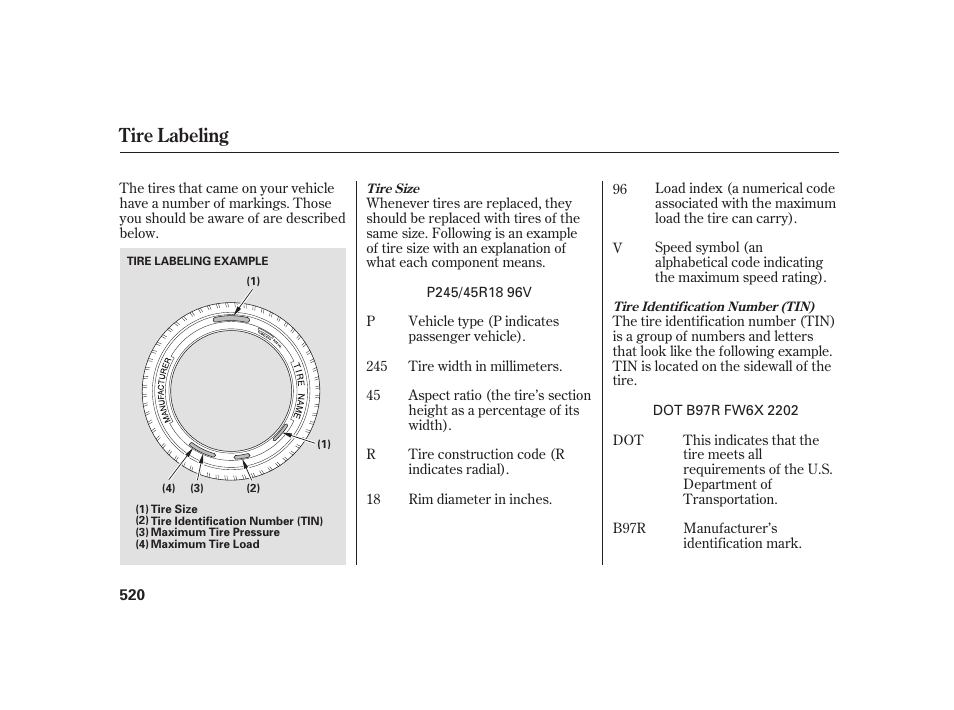 Tire labeling | Acura 2009 RL User Manual | Page 526 / 554