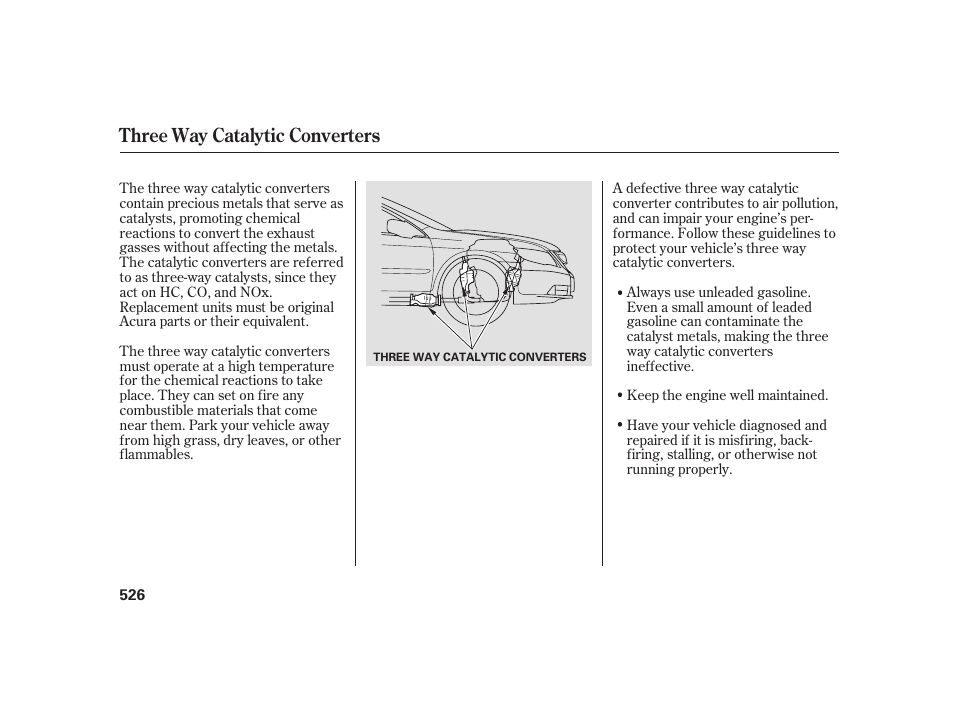 Three way catalytic converters | Acura 2009 RL User Manual | Page 532 / 554