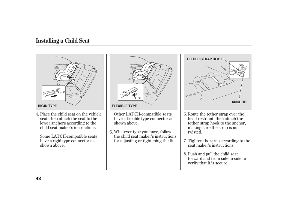 Installing a child seat | Acura 2009 RL User Manual | Page 54 / 554