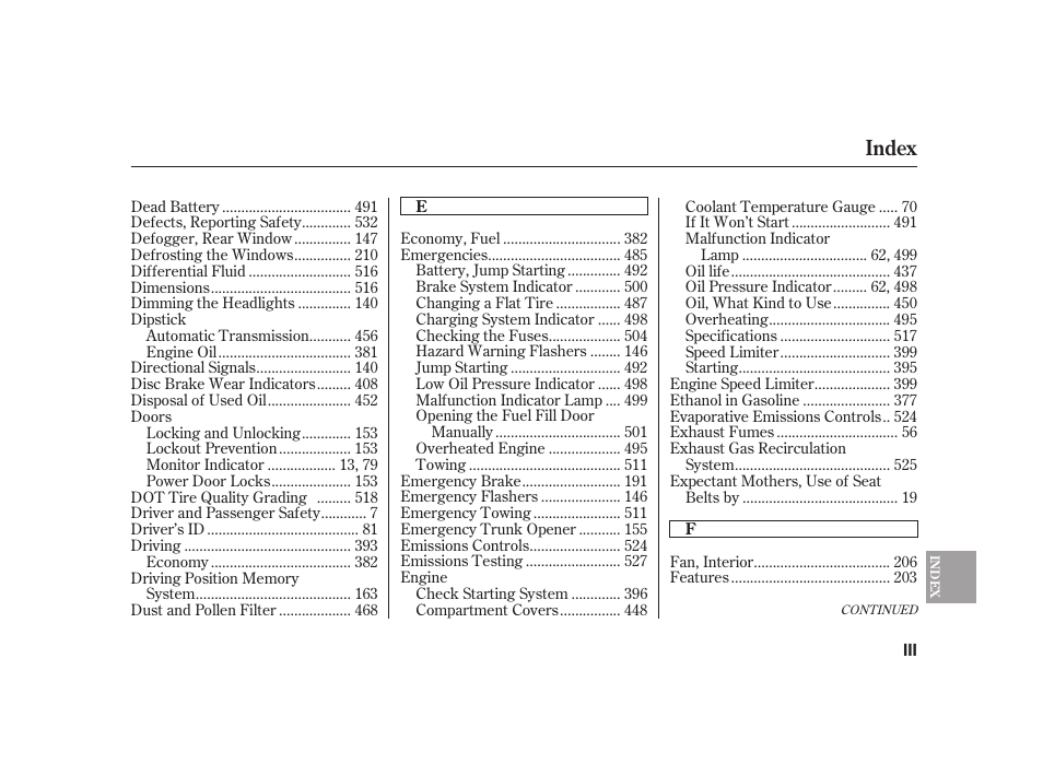 Index | Acura 2009 RL User Manual | Page 543 / 554