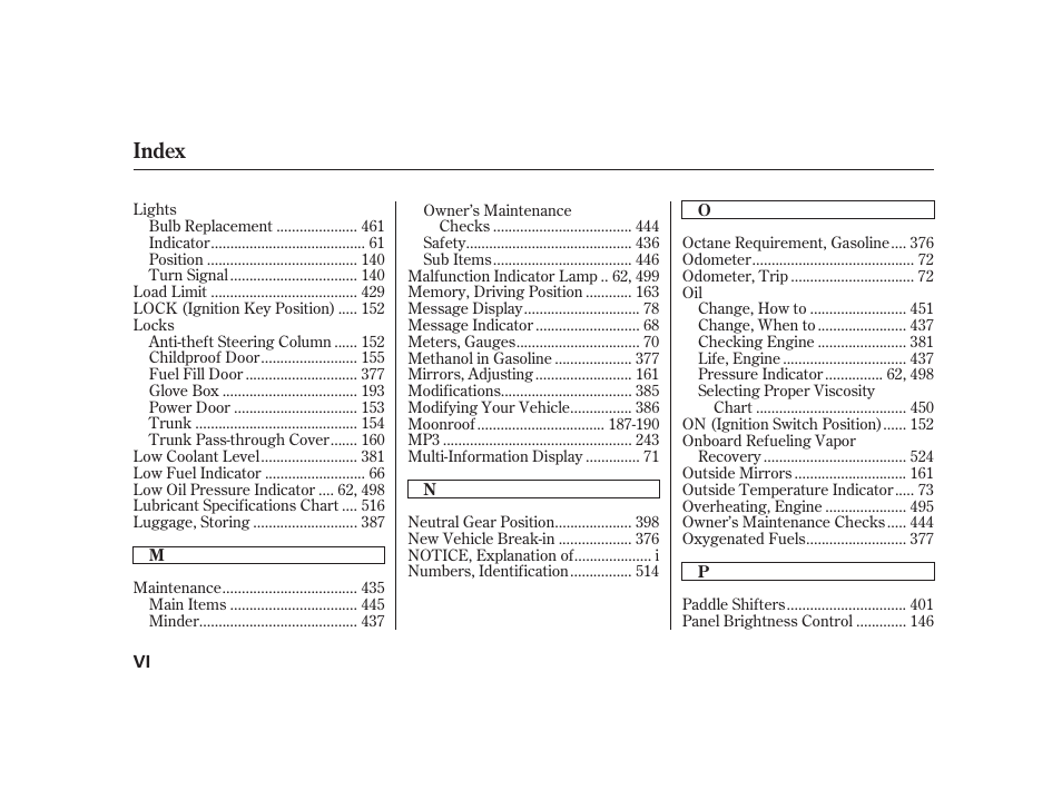Index | Acura 2009 RL User Manual | Page 546 / 554
