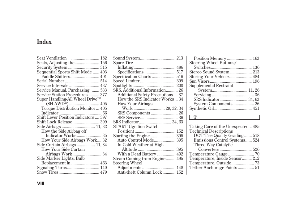 Index | Acura 2009 RL User Manual | Page 548 / 554